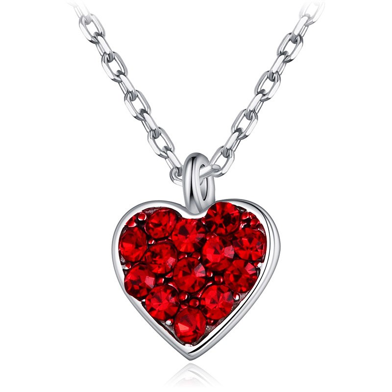 100% 925 Sterling Silver Jewelry Romantic Love Heart Shiny Red AAA Zirconia Necklaces Pendants For Women Lovers Gifts