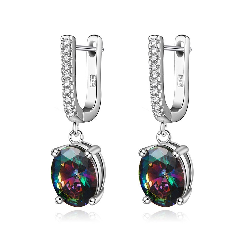 2020 Hot Luxury 925 Sterling Silver Colorful Cubic Zirconia Oval Drop/Dangle Earrings U Shape Fine Earrings for Women