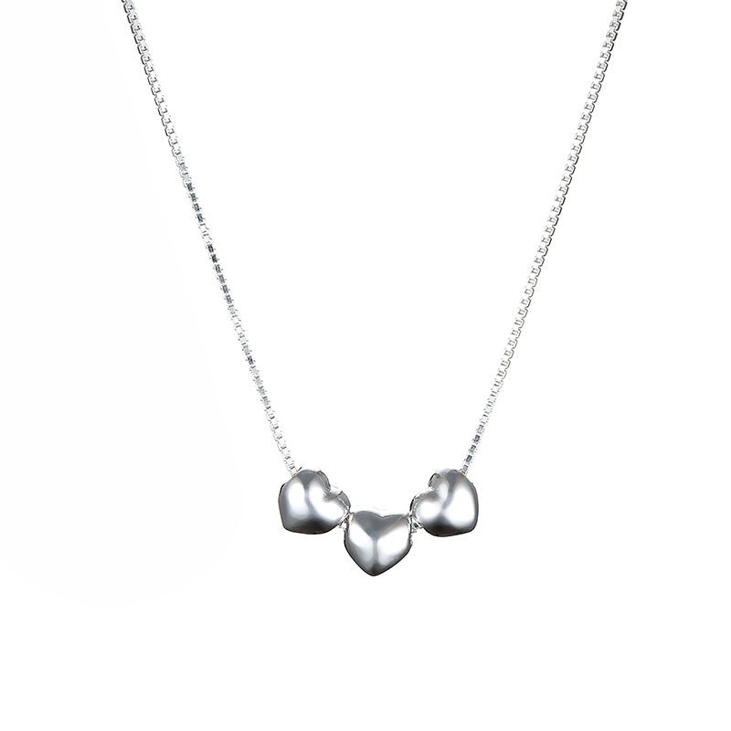 2020 New Fashion 925 Sterling Silver Jewelry Three Love Heart Pendant Box Chain Necklaces for Women Best Friends Gift