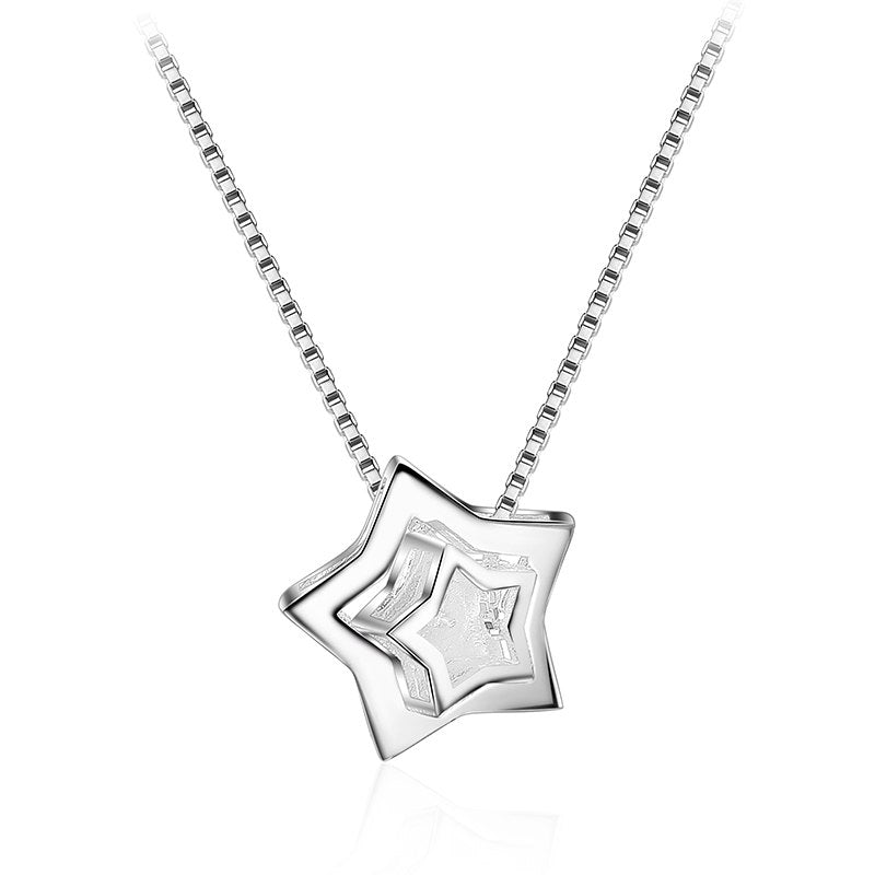 2020 New Fashion Double Stars Nesting Pendants Necklaces Real 925 Sterling Silver Fine Jewelry for Woman Collar Colar