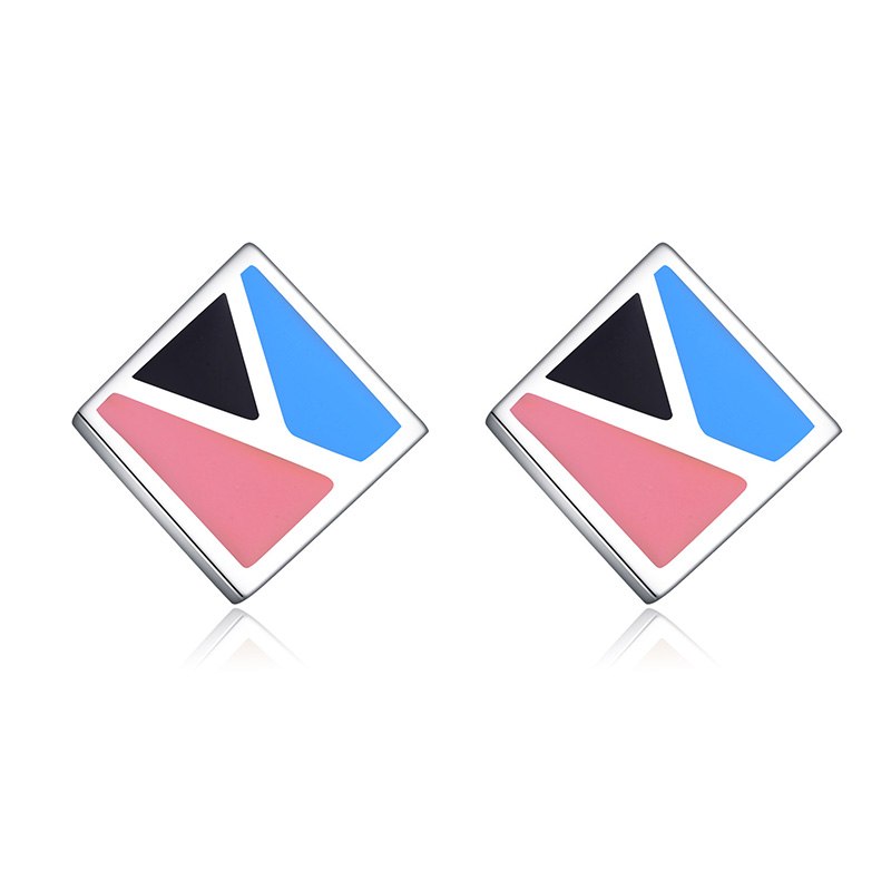 2020 New 925 Sterling Silver Stud Earrings Fashion Geometric Earrings for Women Lucky Gift Jewelry Color Lacquer