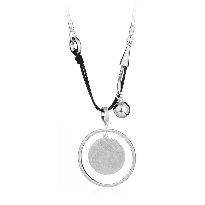 2020 New Design Hollow Circle Round Wire Drawing Silver Long Necklace Pendant Punk Hyperbole Women Female Accessories