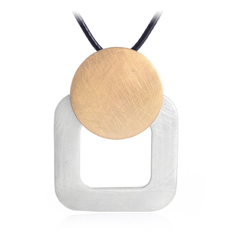 2020 Punk Black PU Leather Handmade Wire Drawing Round Square Long Necklace Pendant for Women Unisex Statement Bijoux