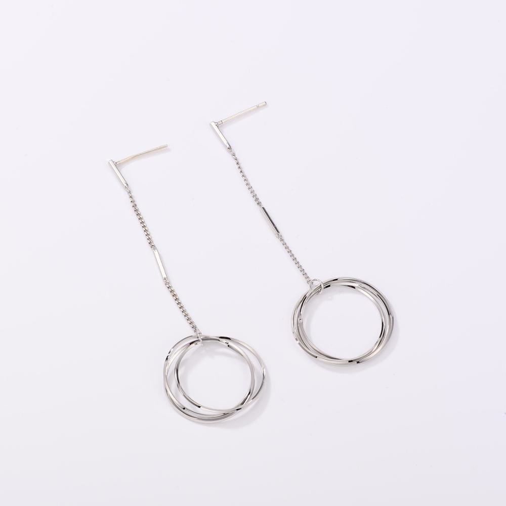 2020 Round Stud Earrings 925 Sterling Silver Simple Design Stud Earring for Women Earring with Chain Gift Pendiente