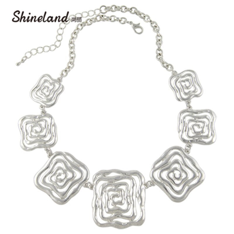 Shineland 2021  Choker Necklace Women Trendy  Flower Chunky Chains Statement Necklace Ethnic Jewelry