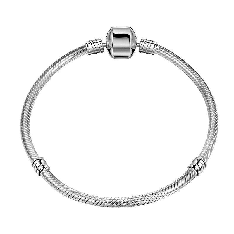 925 Sterling Silver Basic Chain Flat Beads Clasp Simple Snake Chain Fit Charm Bracelet & Bangle DIY Fine Jewelry
