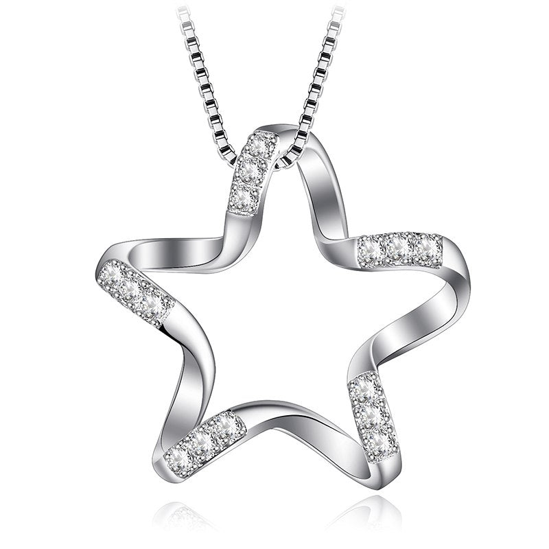925 Sterling Silver Jewelry Romantic Hollow Wavy Stars Shape Necklaces Pendants AAA Zirconia For Women Wedding Gifts