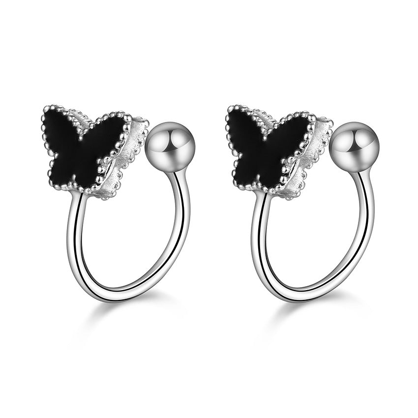 Charm 100% 925 Sterling Silver Hot Black Enamel Butterfly Clip Earrings No Piercing Ear Cuff Jewelry For Women Brincos