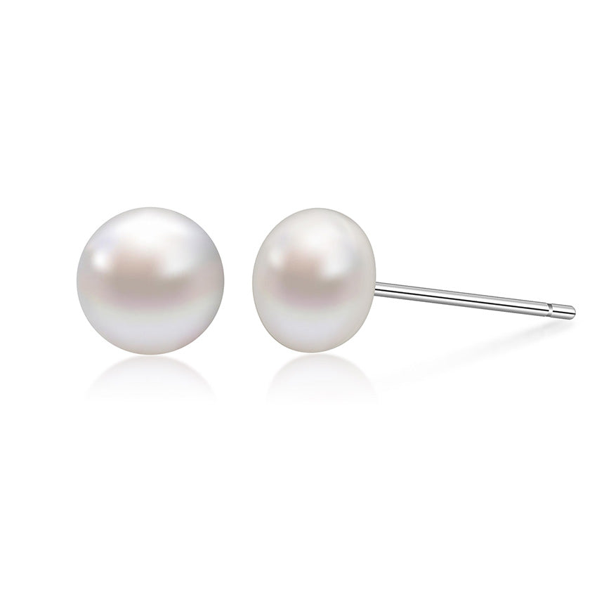 Classic 6mm Natural Pearl Stud Earrings 925 Sterling Silver Jewelry Wedding Gift Oblate Earrings For Women