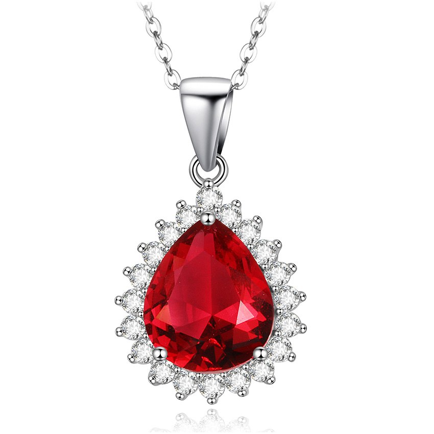 Colorful Crystal Zirconia Water Drop Necklaces&Pendants for Women Retro 100% 925 Sterling Silver Jewelry Wedding Gift