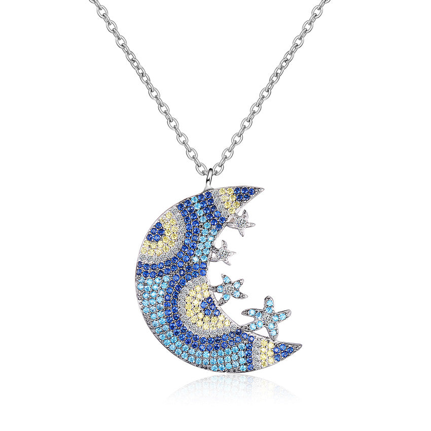 Delicate Women Lady Girl 925 Sterling Silver Multicolor Star Moon Pendants&Necklaces Fashion sterling-silver-jewelry