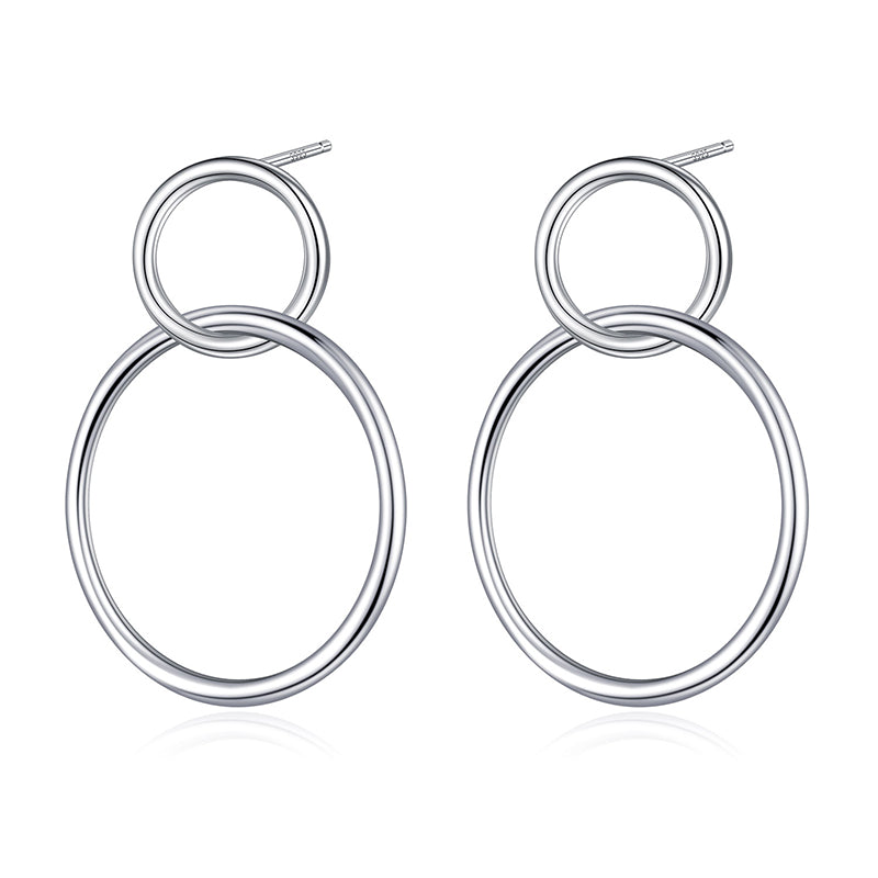 Double Round Circle Drop Earrings 925 Sterling Silver Simple Hollow Dangle Hook Earring For Women Female Fine Jewelry