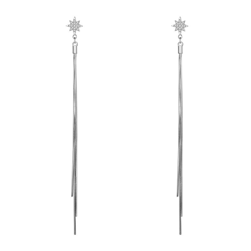 Elegant Shiny Polaris Drop Earrings For Women 925 Sterling Silver Jewelry Long Tassel Dangle Earrings Wedding Gifts