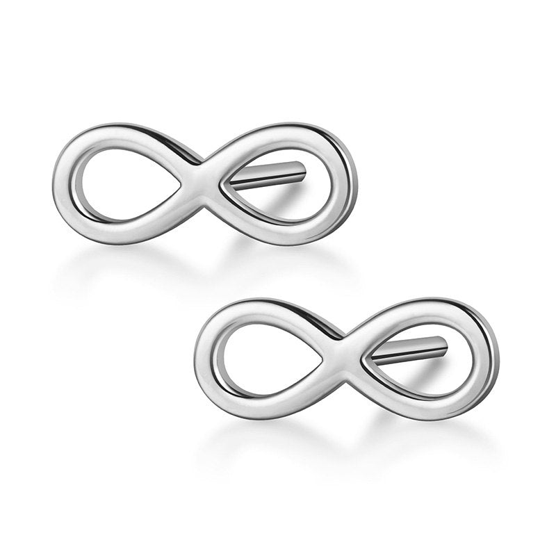 Fashion 925 Sterling Silver Infinite Symb Stud Earrings for Women 8 Shape Small Earrings Engagement Jewelry Brincos