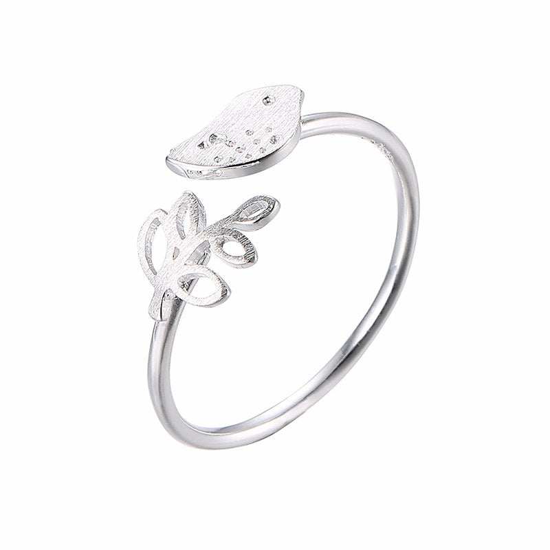 Fashion 925 Sterling Silver Leaf&Bird Open Rings for Women Girl High Quality Wedding Rings Hypoallergenic Fine Jewelry