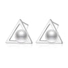 Fashion 925 Sterling Silver Natural Pearl Triangle Stud Earrings for Women Fine Earrings Wedding Jewelry