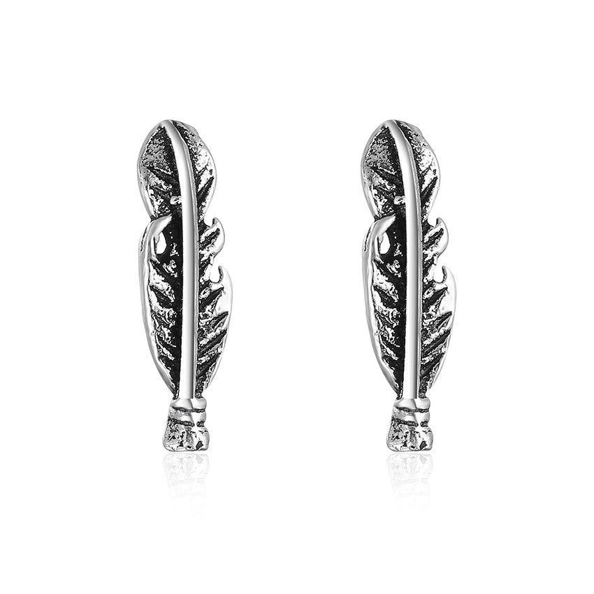 Fashion 925 Sterling Silver Vintage Feathers Stud Earrings Women Fine Jewelry Girls Boys Punk Rock Earring Party Gift