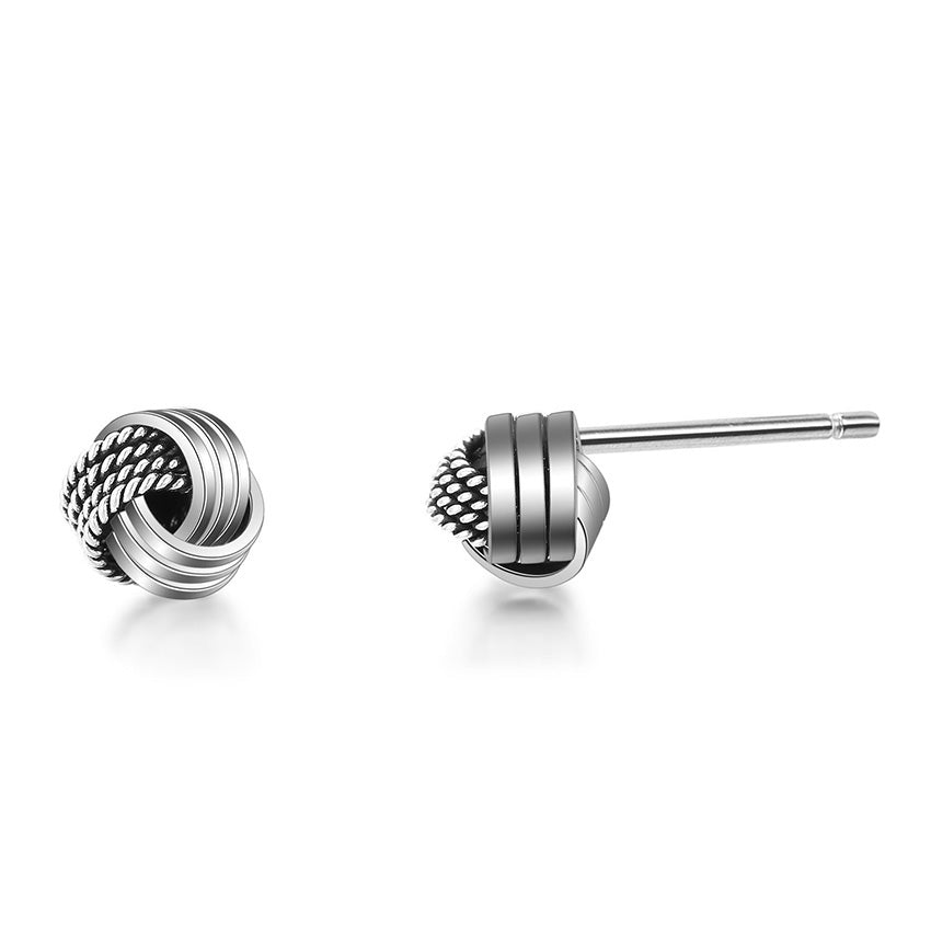 Fashion 925 Sterling Silver Wo Ball Stud Earrings Thai Silver Classic Jewelry Retro Knitting Twist Fine Earrings