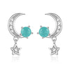 Fashion Exquisite 925 Sterling Silver Dangle Earrings Moon Stars With Sea Opal AAA Zirconia Drop Earrings for Women