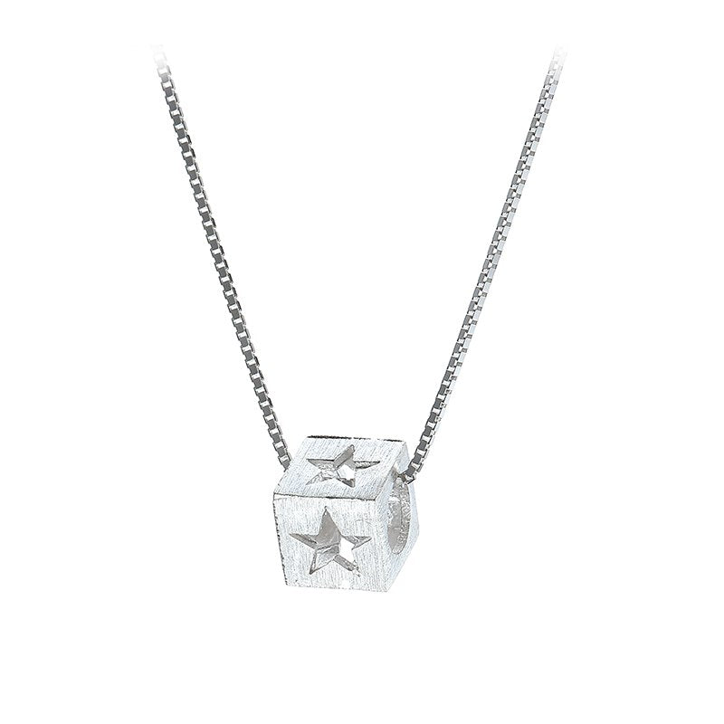 Fashion Hollow Stars Patten Cube Pendants&Necklaces Wedding Jewelry Elegant Women 925 Silver Necklace Collar Colar