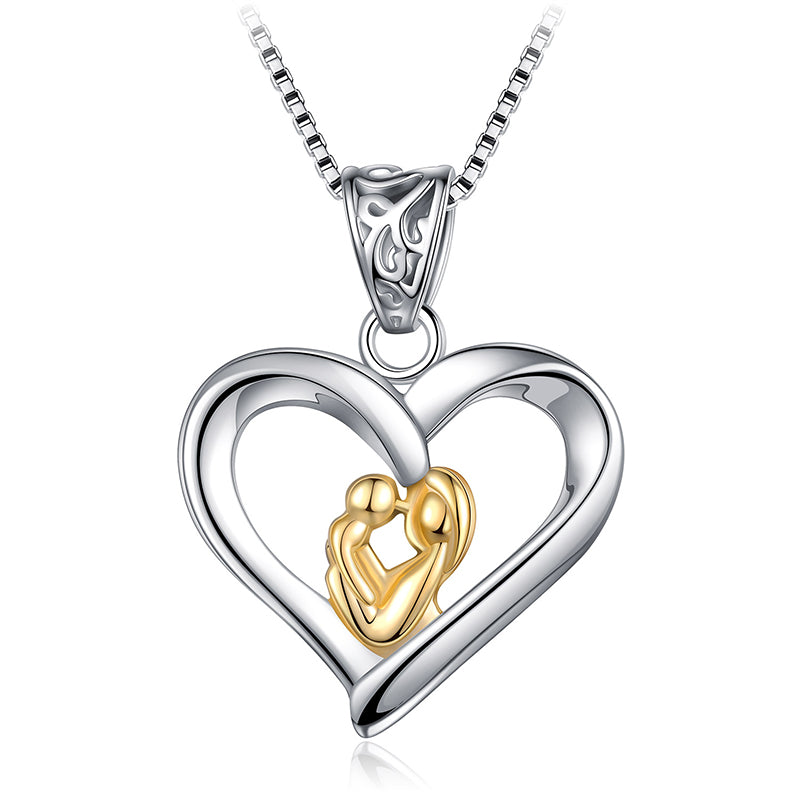 Fashion Lovely Mom Hug Baby Love Heart Necklaces Pendants 925 Sterling Silver For Women Best Mother's D Gifts Bijoux