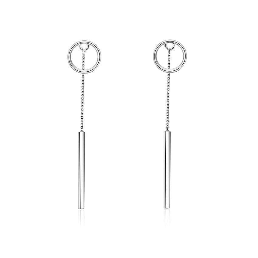 Fashion Simple Female Geometric Circle A Sub-stick Tassel Ear Line Long Chain Earrings S925 Sterling Silver Jewelry