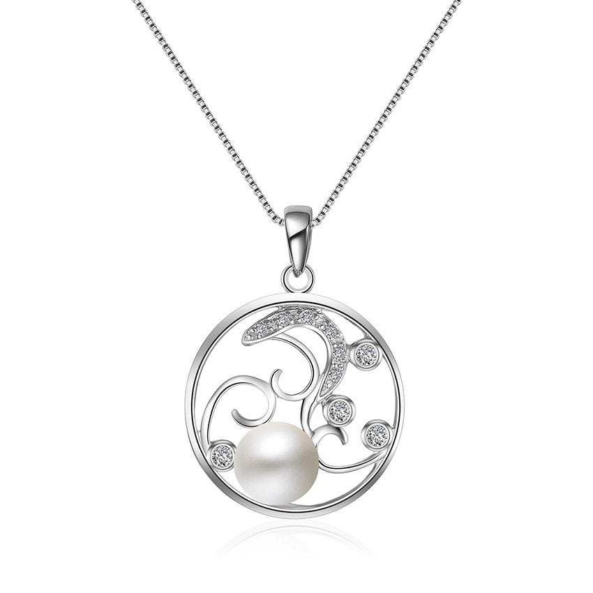 Fashion Vintage Flower Circle with Natural Pearl Pendants & Necklaces for Women 925 Sterling Silver Jewelry