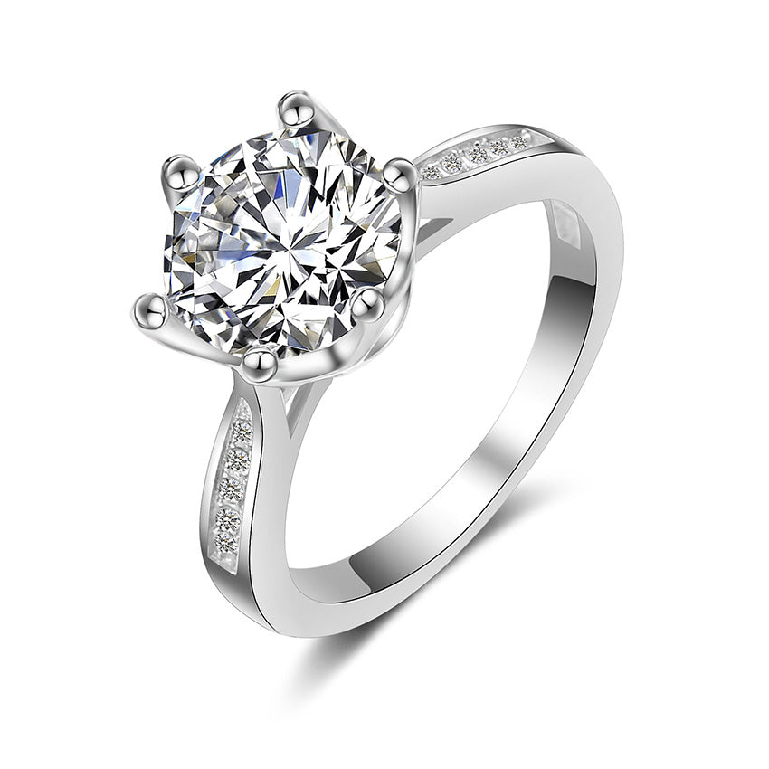 Female Classic Six Claw AAA Zirconia Marriage Ring Luxury Wedding Rings for Women Fashion 925 Sterling Silver Jewelry
