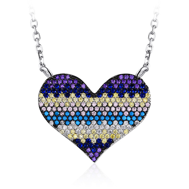 Gothic Punk Love Heart Multicolor Beads Necklaces&Pendants For Women 925 Sterling Silver Fine Jewelry Girls Party Gift