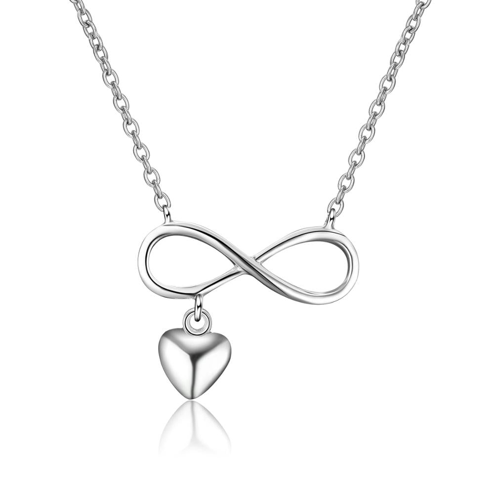 Hot Sale Infinite Symb with Heart Necklaces & Pendants for Women 100% 925 Sterling Jewelry Eight Shape Fine Necklace