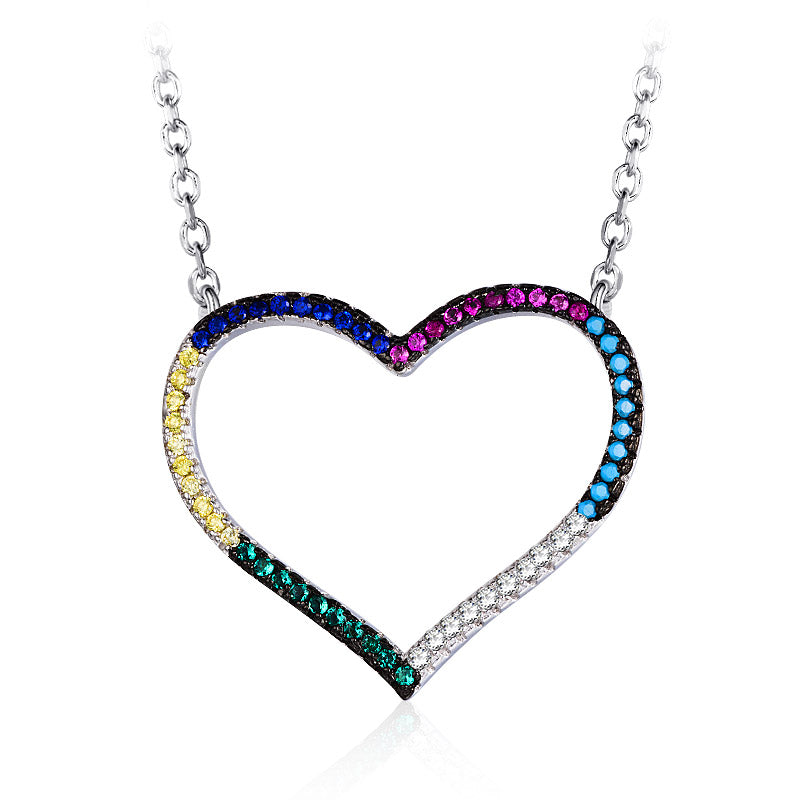 Lovely Multicolor Gemstone Hollow Heart Cut Necklaces & Pendants Sterling Silver 925 Fine Jewelry For Women Girls Gift