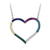 Lovely Multicolor Gemstone Hollow Heart Cut Necklaces & Pendants Sterling Silver 925 Fine Jewelry For Women Girls Gift