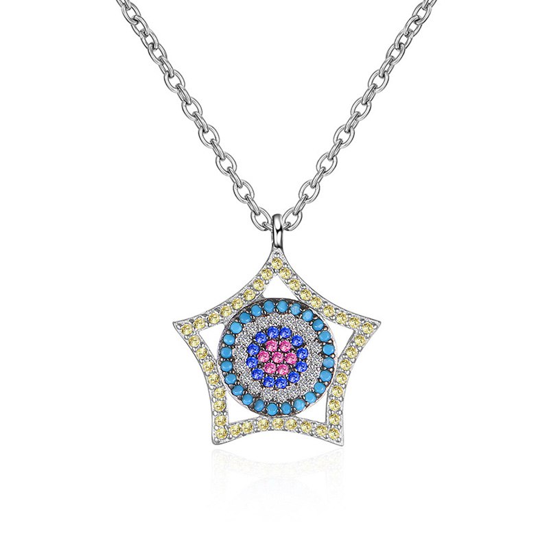 Luxury Paved Colorful Cubic Zirconia Star Pendants&Necklaces 2020 New Fashion 925 Sterling Silver Jewelry Choker Colar
