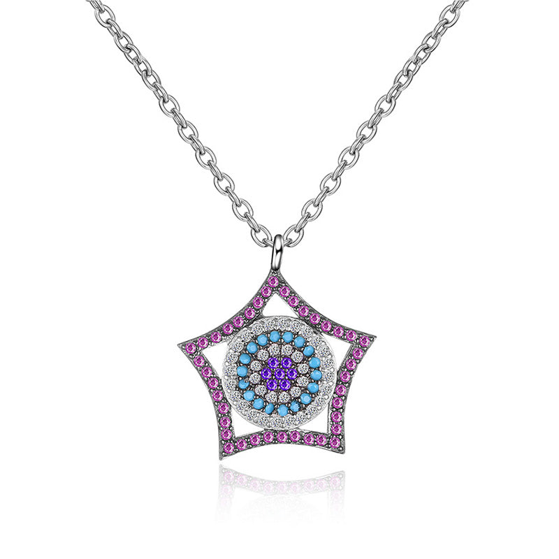 Luxury Paved Colorful Cubic Zirconia Star Pendants&Necklaces 2020 New Fashion 925 Sterling Silver Jewelry Choker Colar