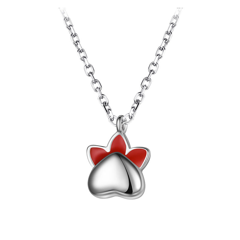 Meow~ Heart Cat Claw Pendant Necklaces For Women 925 Sterling Silver Animal Jewelry Kitty Footprint Statement Necklace