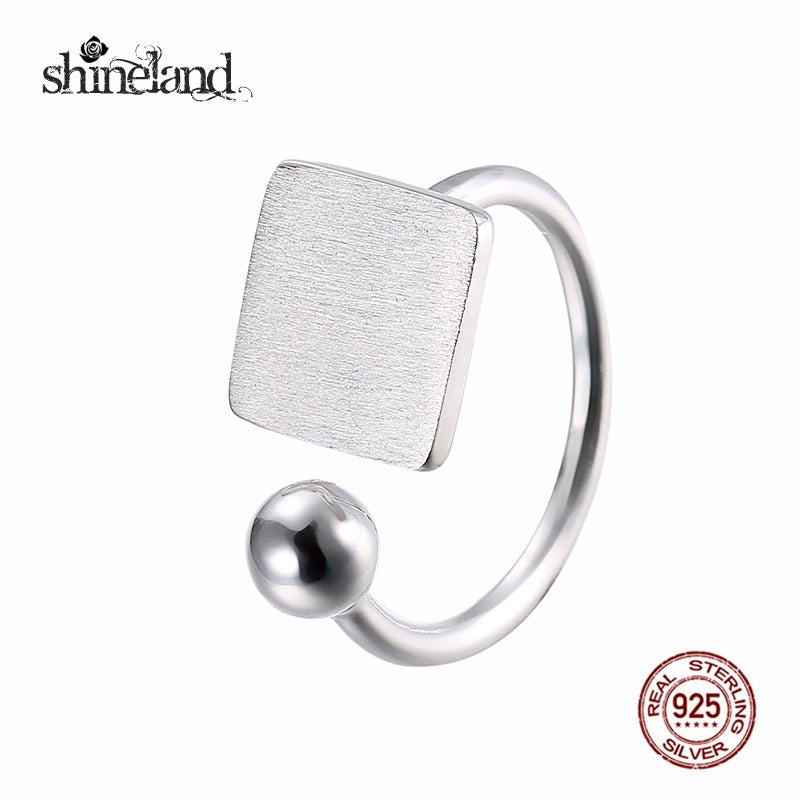 New Arrival 925 Sterling Silver Square&Ball Open Rings For Women Men Adjustable Finger Rings Fine Jewelry Party Gift