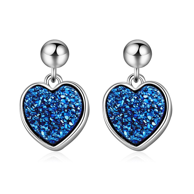 New Charm Love Heart Stud Earrings Blue Purple Crystal Earrings 925 Sterling Silver Jewelry For Women Wedding Gifts