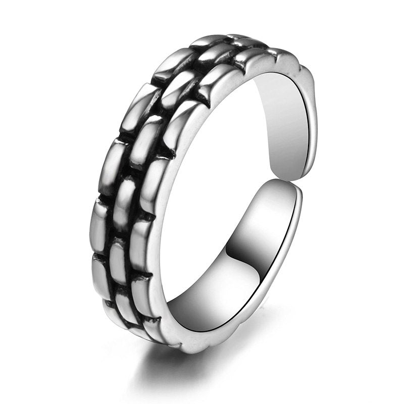 New Fashion 925 Sterling Silver Watch Chain Rings Opening Retro Brick Dance Rings Jewelry Accessories for Woman & Man