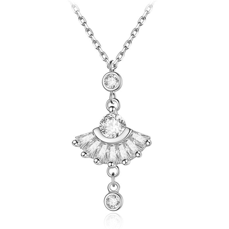 New Fashion Fan shape AAA Zirconia Necklaces&Pendants for Women 100% 925 Sterling Silver Elegant Engagement Jewelry