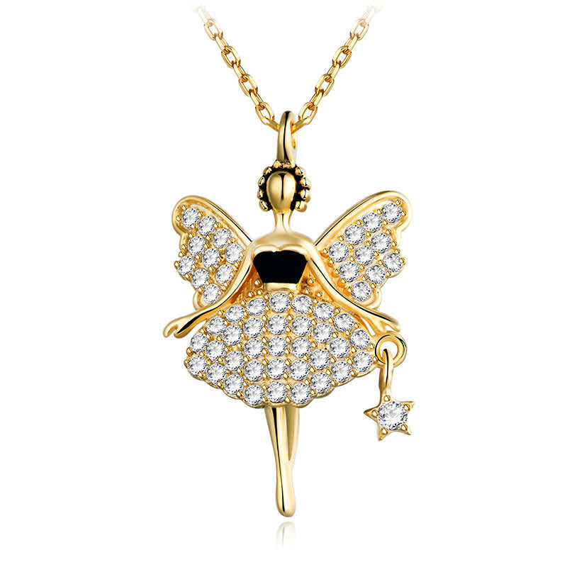 Pure Angel Girl AAA Zirconia Necklaces Pendants Gold Plated Chain 925 Sterling Silver Jewelry For Women Gifts Bijoux