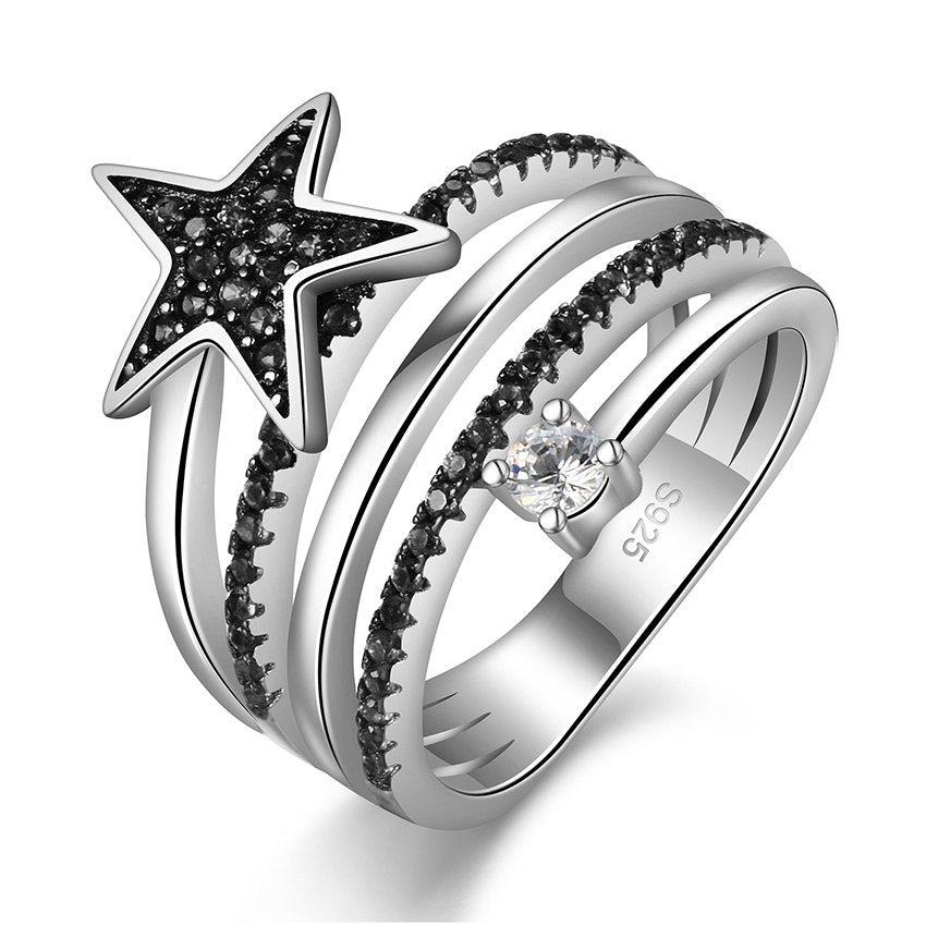 Real 925 Sterling Silver Rings For Women Men Romance Vintage Zirconia Star Wedding Ring Thai Silver Jewelry For Gift