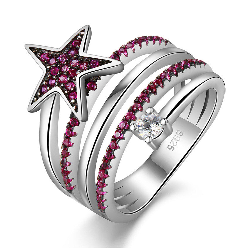 Real 925 Sterling Silver Rings For Women Men Romance Vintage Zirconia Star Wedding Ring Thai Silver Jewelry For Gift