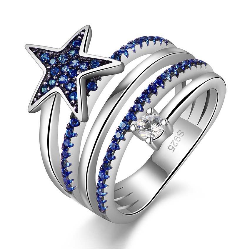 Real 925 Sterling Silver Rings For Women Men Romance Vintage Zirconia Star Wedding Ring Thai Silver Jewelry For Gift