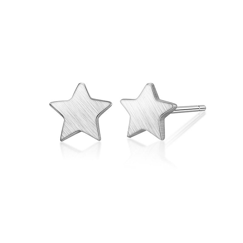 Real 925 Sterling Silver Star Stud Earrings For Women Lady Authentic Brushed Silver Unisex Earrings Fine Jewelry Gift