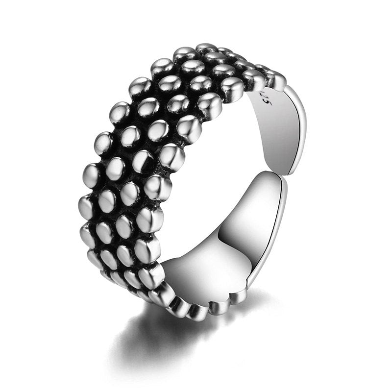 Rock Punk Black 925 Sterling Silver Open Rings for Women Men Vintage Jewelry Fashion Round Point Rings Bijoux Bague