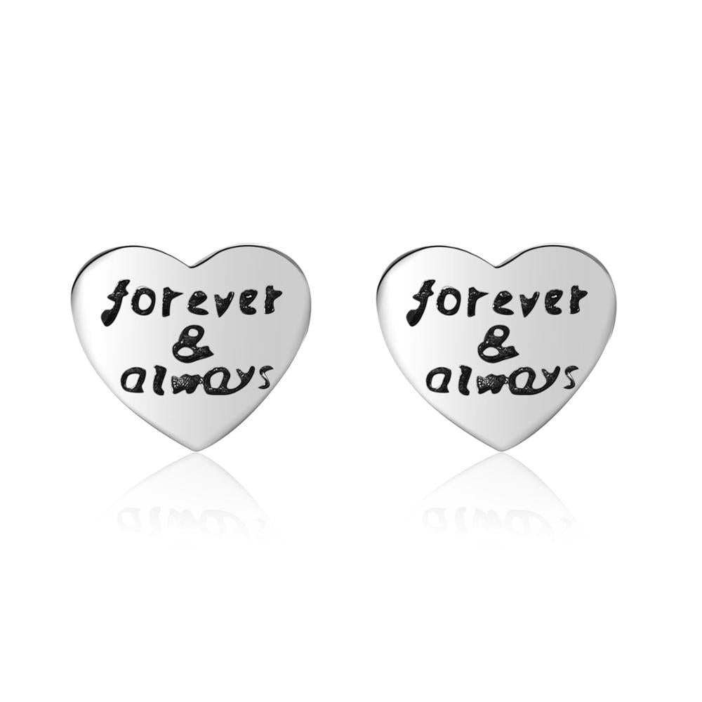 Romantic 925 Sterling Silver Forever&Always Love Heart Stud Earrings For Women Girlfriend Fashion Valentine's D Gift