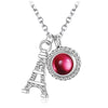 Romantic 925 Sterling Silver Statement Necklace Jewelry Round Opal with Eiffel Tower Necklaces & Pendants for Women
