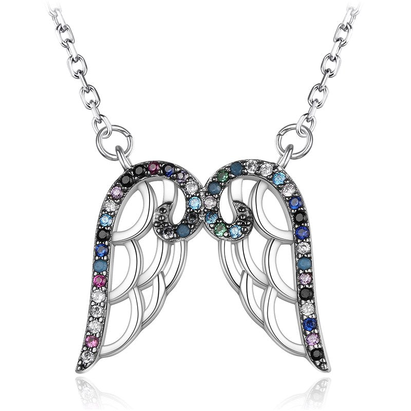Romantic Colorful AAA Zirconia Wings Necklaces & Pendants For Women 925 Sterling Silver Jewelry Bijoux Femme Collier