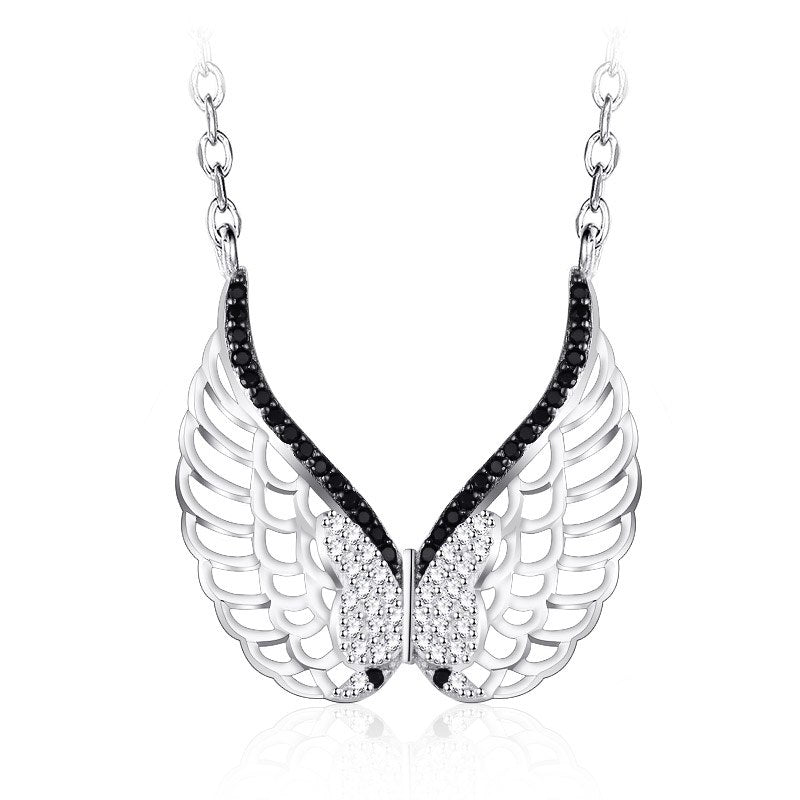 Romantic Rhinestone Butterfly & Wing Pendants Necklaces Women Wedding jewelry 925 Sterling Silver Jewelry Collar Colar