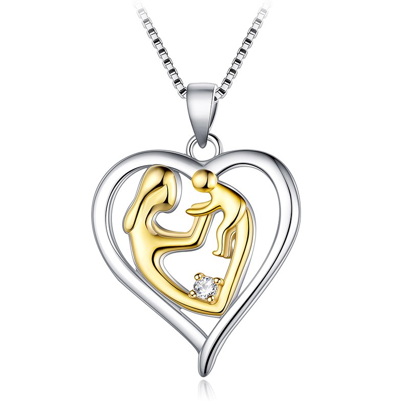 Simple Fashion 925 Sterling Silver Jewelry Mom Love Baby Necklaces Pendants Heart Shape Necklaces For Women Bijoux